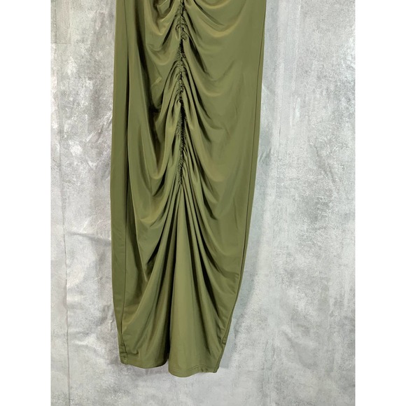 INC Women's Burnt Olive V-Neck Ruched Sleeveless Bodycon Midi Dress SZ XS - Picture 6 of 10
